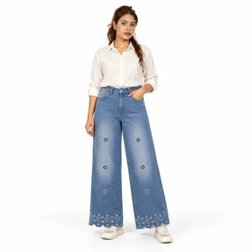 STOFFA Daisy Cutwork Denim Pant (Pre-Order)