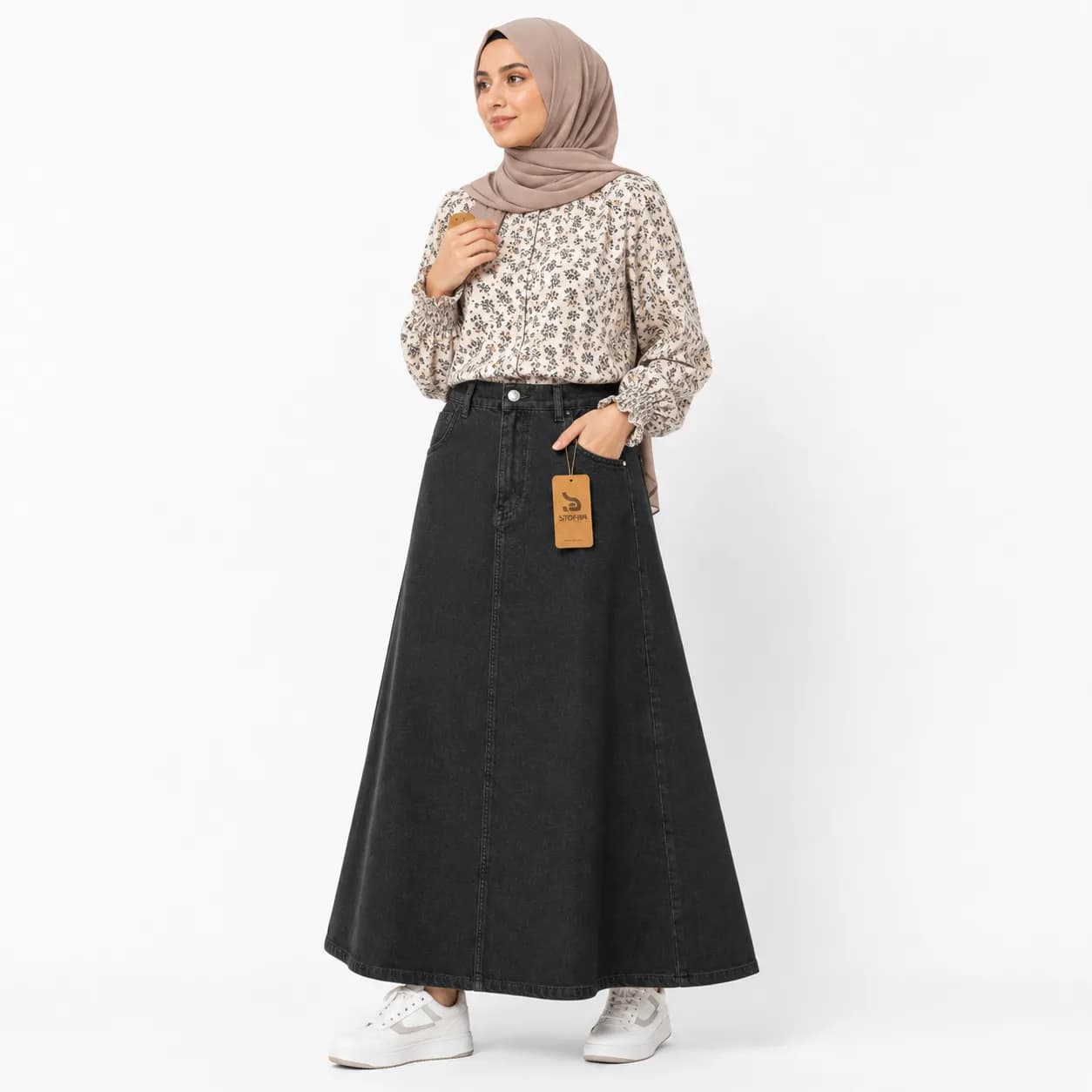 Premium High Waist Denim Maxi Skirt